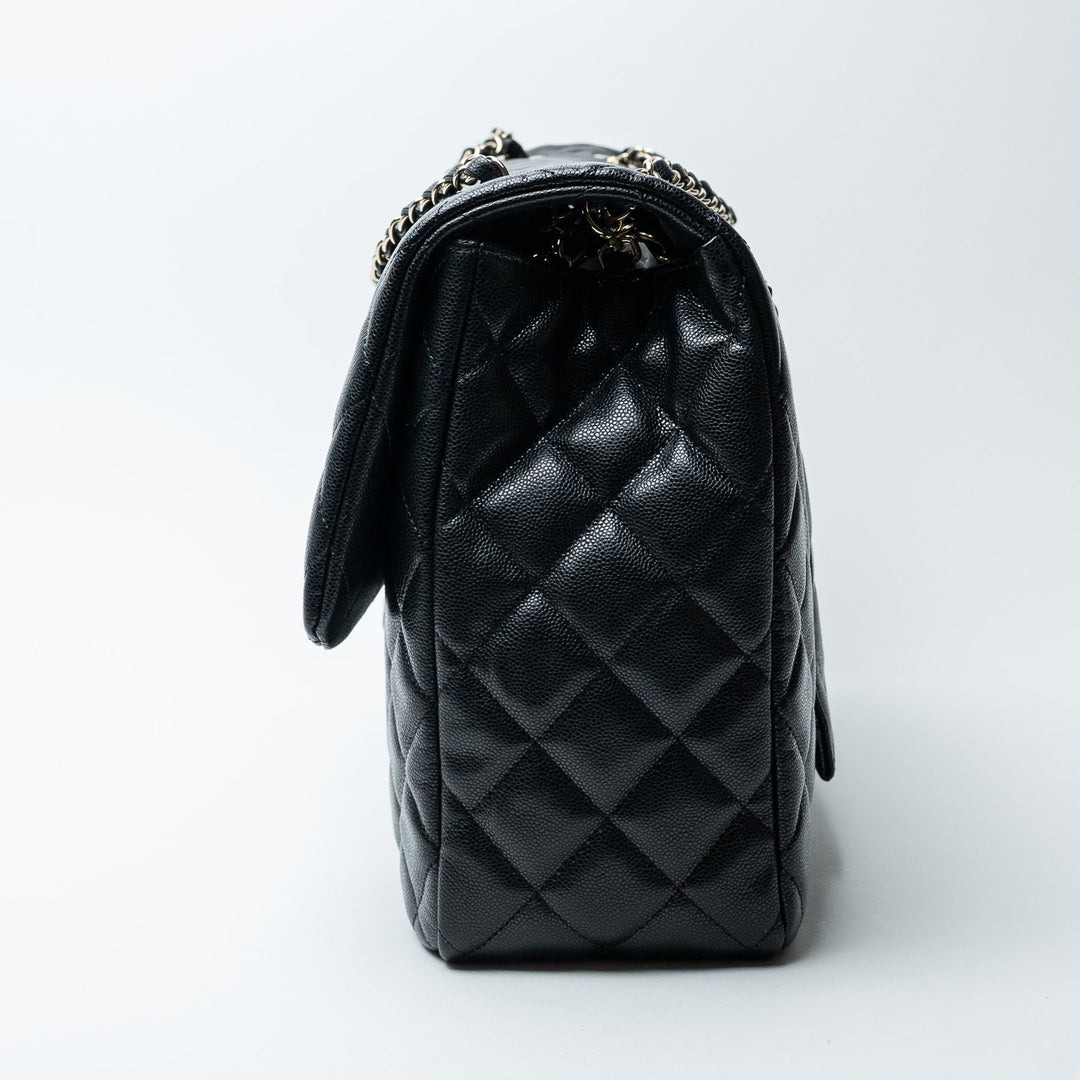 Black Caviar Leather XL Single Flap Bag. (view 3)