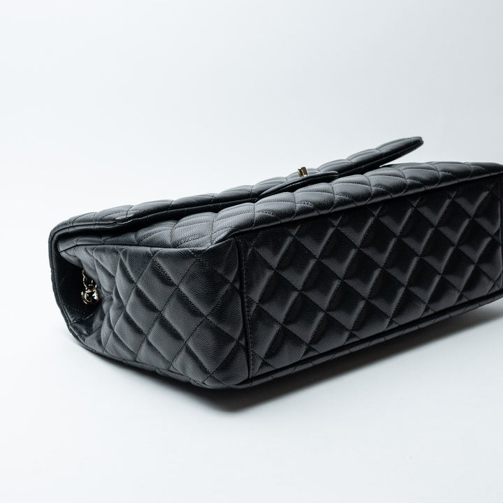 Black Caviar Leather XL Single Flap Bag. (view 6)
