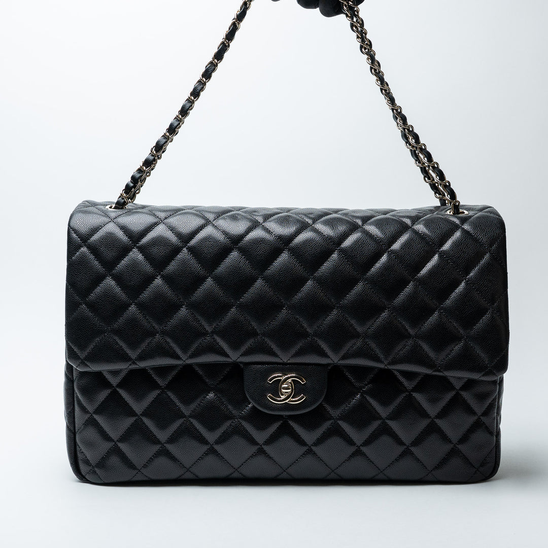 Black Caviar Leather XL Single Flap Bag. (view 7)