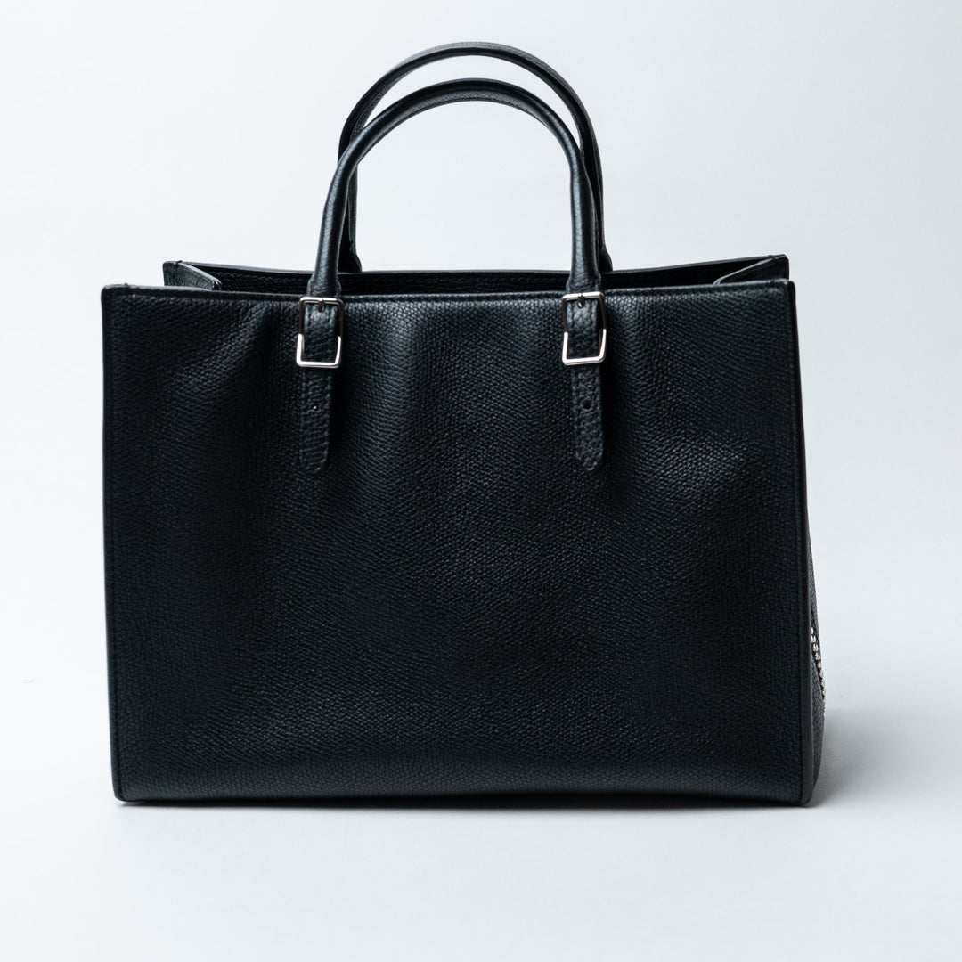 Black Grained Leather Papier A4 Zip Around Tote Bag. (view 3)