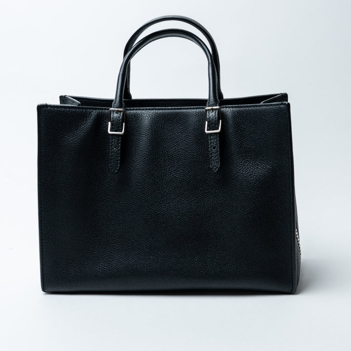 Black Grained Leather Papier A4 Zip Around Tote Bag. (view 3)