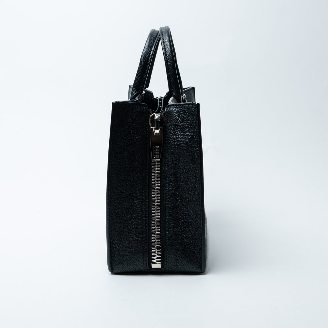 Black Grained Leather Papier A4 Zip Around Tote Bag. (view 4)