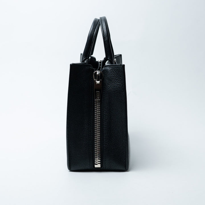 Black Grained Leather Papier A4 Zip Around Tote Bag. (view 4)