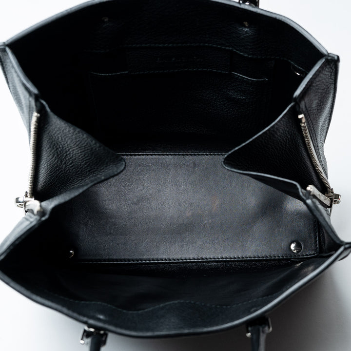 Black Grained Leather Papier A4 Zip Around Tote Bag. (view 8)