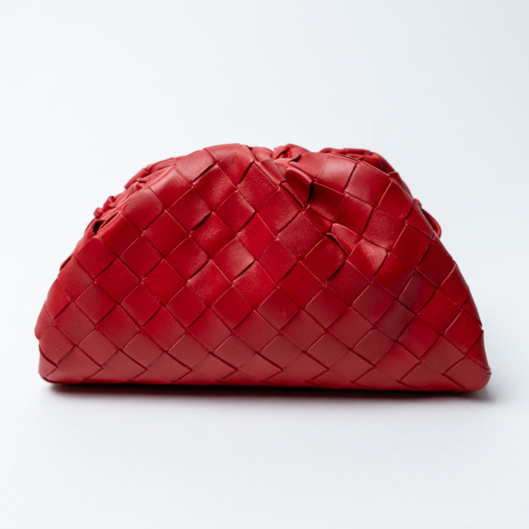 Red Intrecciato Leather Mini Pouch. (front)