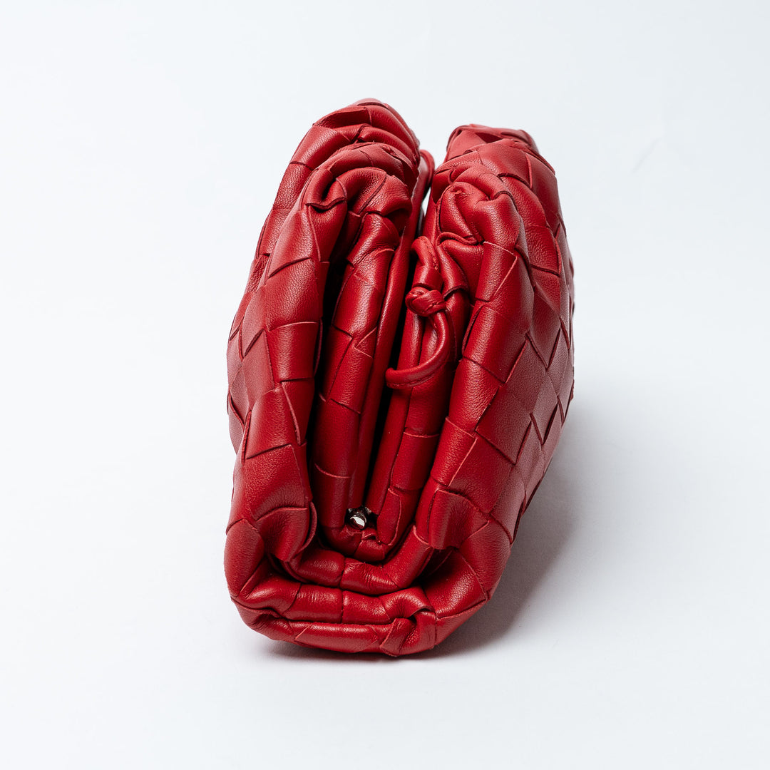 Red Intrecciato Leather Mini Pouch. (view 3)