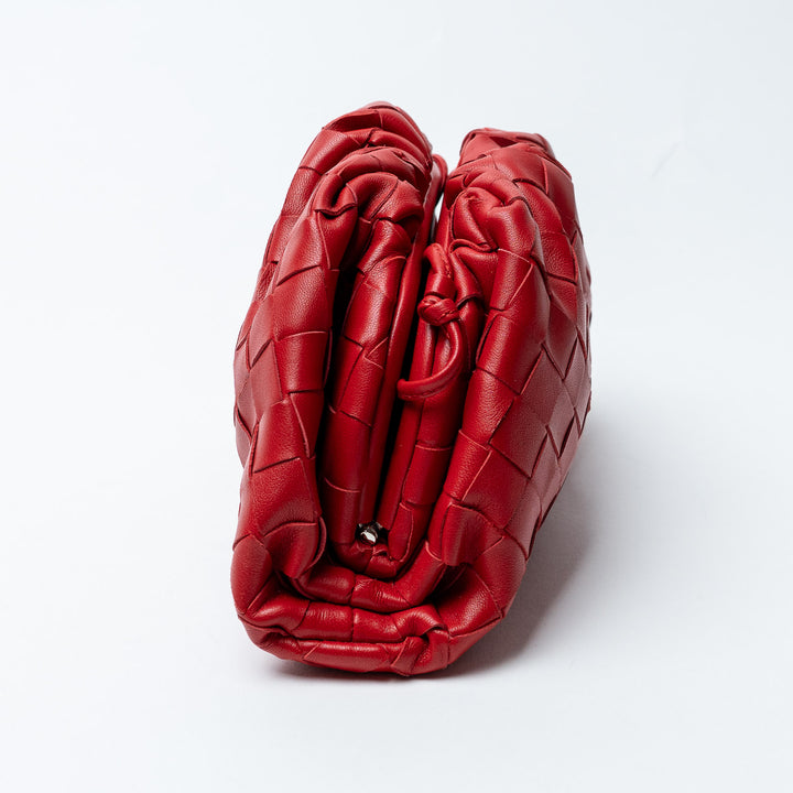 Red Intrecciato Leather Mini Pouch. (view 3)