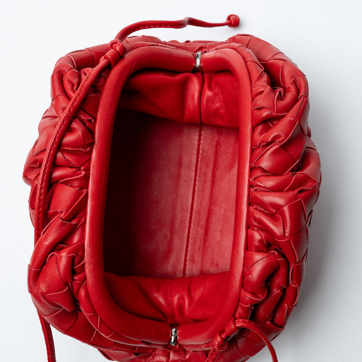 Red Intrecciato Leather Mini Pouch. (view 6)