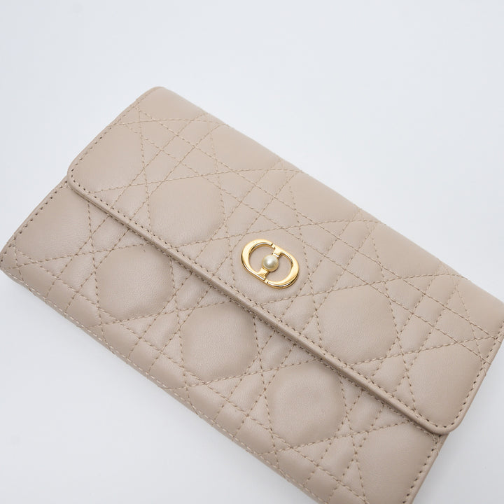 Beige Cannage Leather Caro Long Wallet. (view 2)