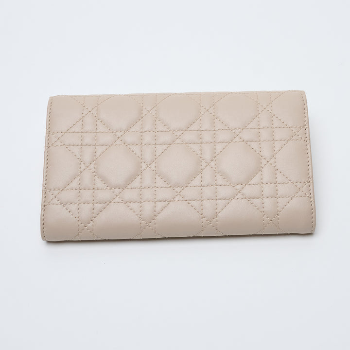 Beige Cannage Leather Caro Long Wallet. (view 3)