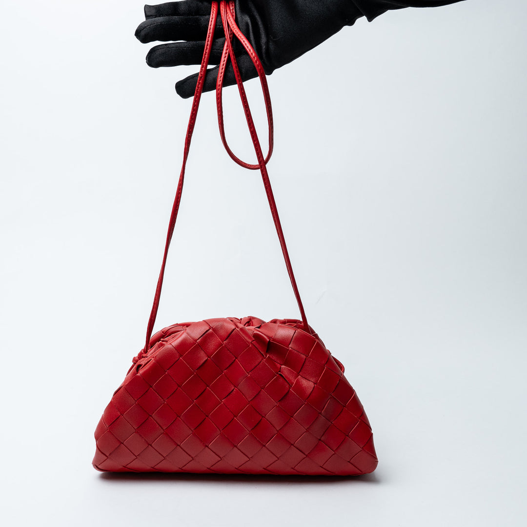 Red Intrecciato Leather Mini Pouch. (view 8)