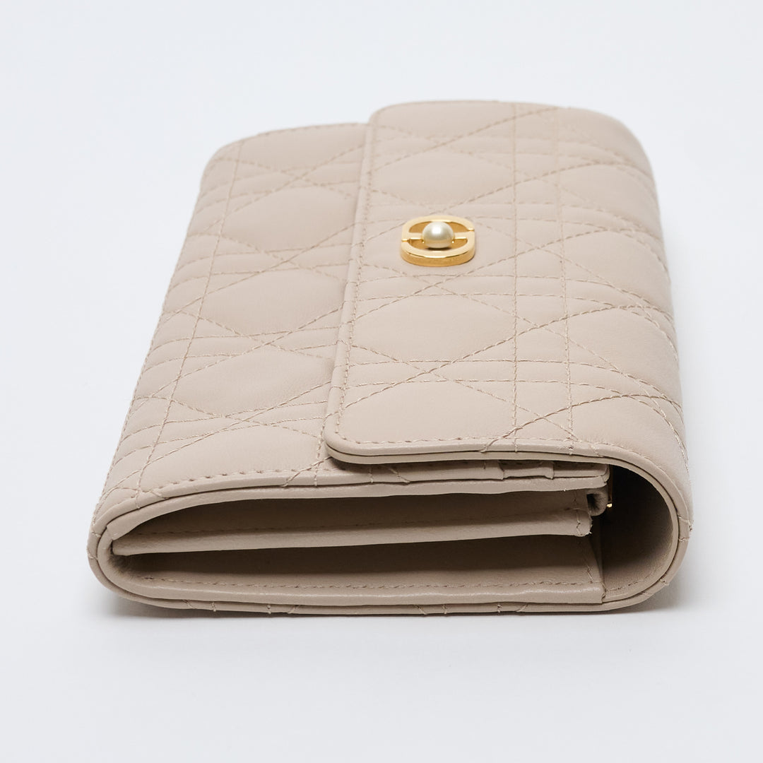 Beige Cannage Leather Caro Long Wallet. (view 4)