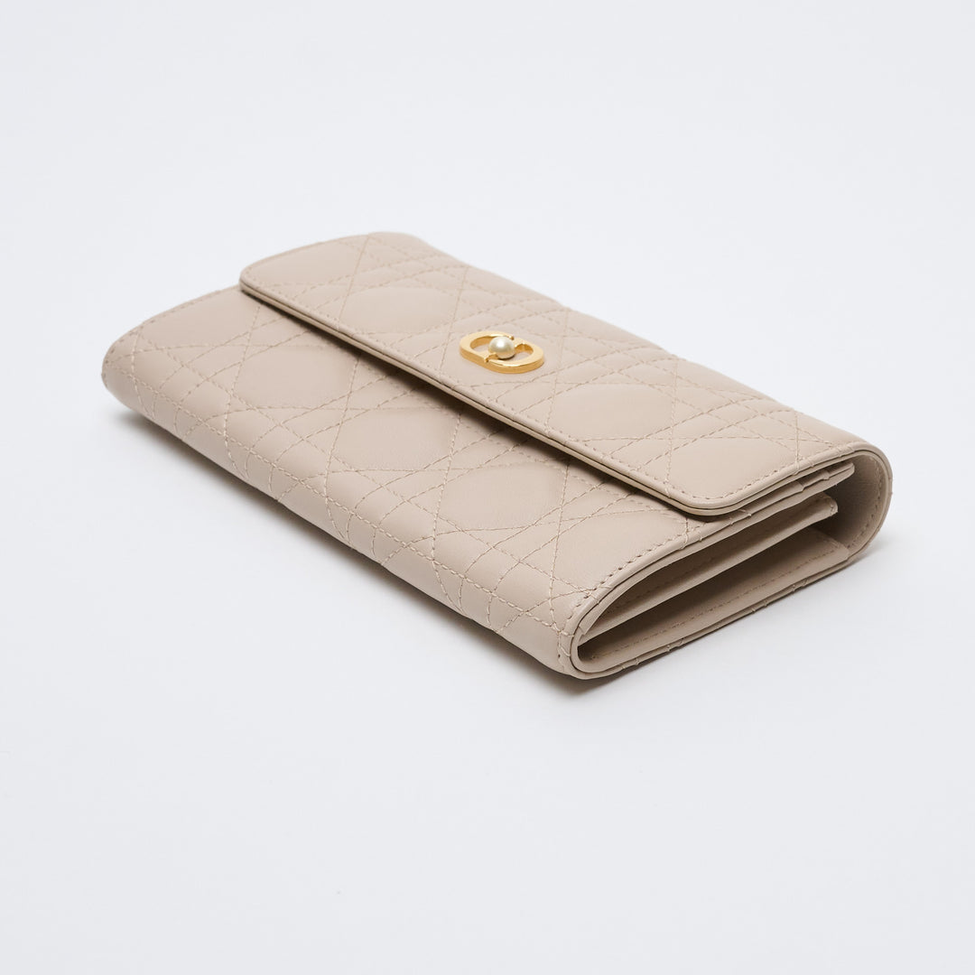 Beige Cannage Leather Caro Long Wallet. (view 5)