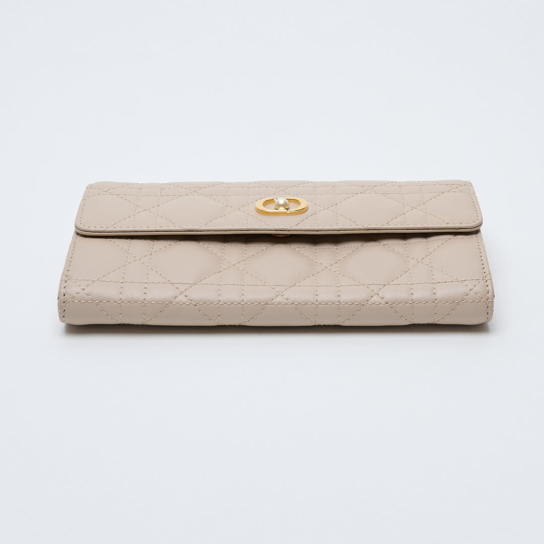 Beige Cannage Leather Caro Long Wallet. (view 6)