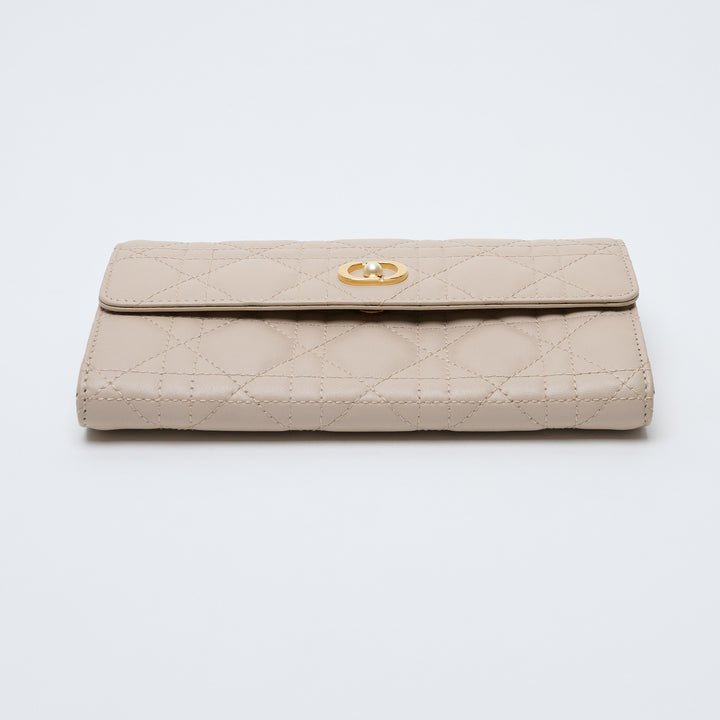 Beige Cannage Leather Caro Long Wallet. (view 6)