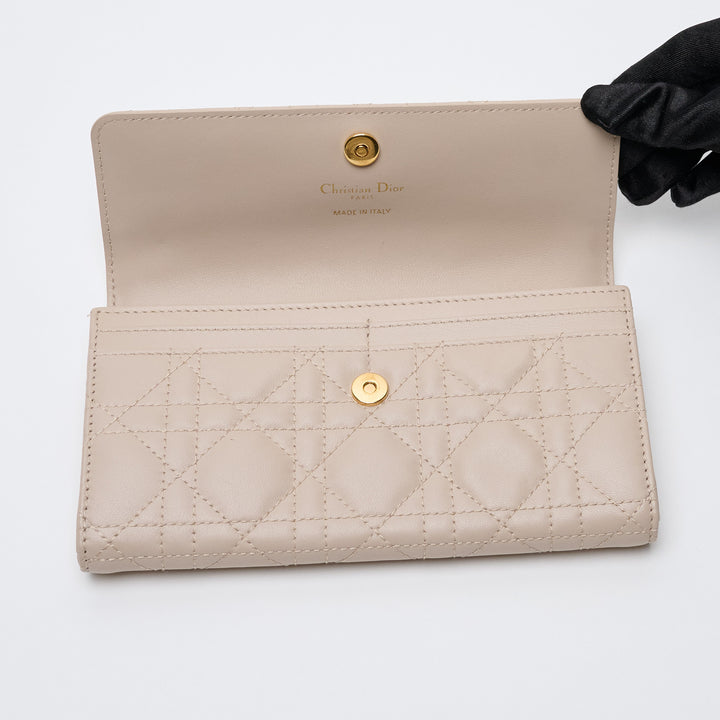 Beige Cannage Leather Caro Long Wallet. (view 7)