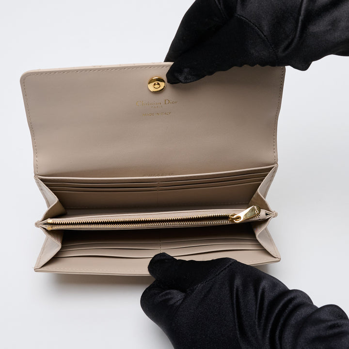 Beige Cannage Leather Caro Long Wallet. (view 8)