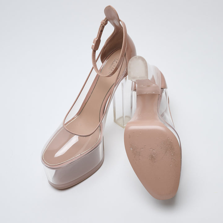 Valentino Garavani Nude Patent Leather Tan-Go Platform Pumps. (view 5)