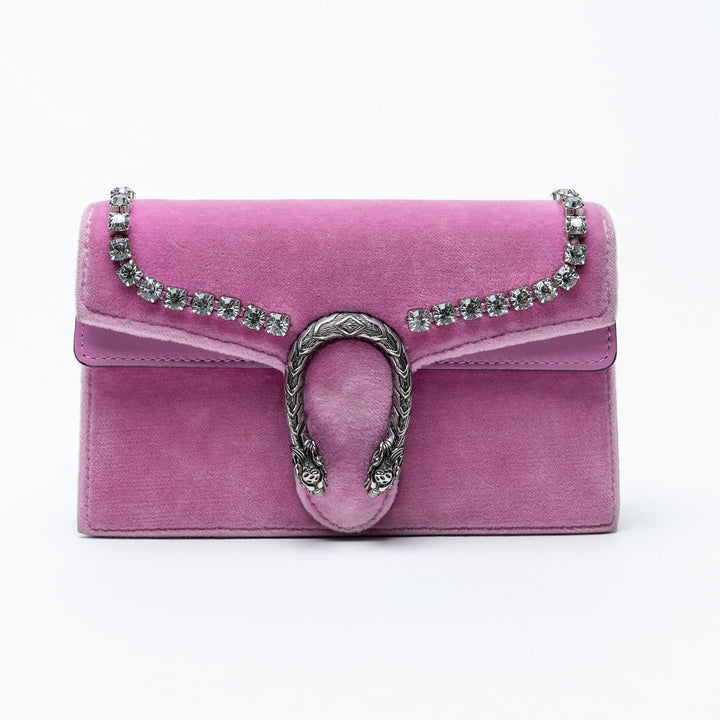 Pink Velvet Small Dionysus Chain Shoulder Bag. (front)