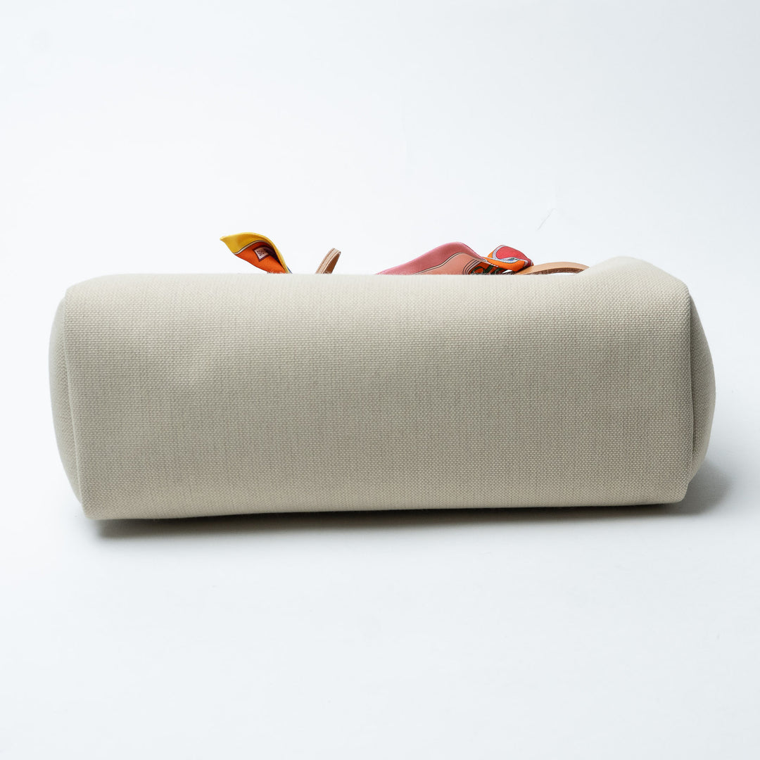 Ecru Canvas and Tan Leather Herbag 31 with Twilly. (view 7)