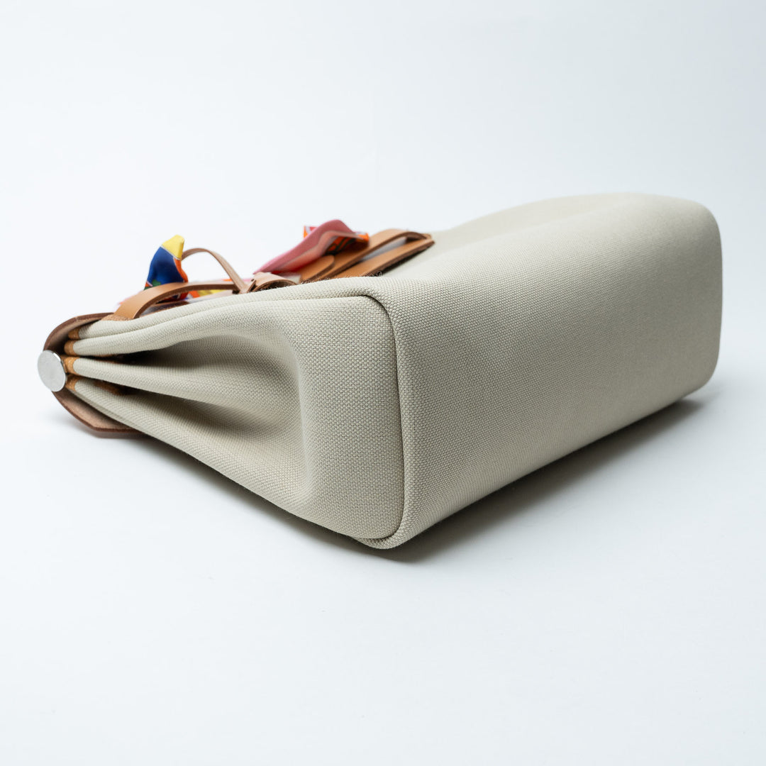 Ecru Canvas and Tan Leather Herbag 31 with Twilly. (view 8)