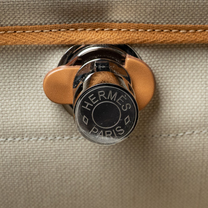 Ecru Canvas and Tan Leather Herbag 31 with Twilly. (view 10)