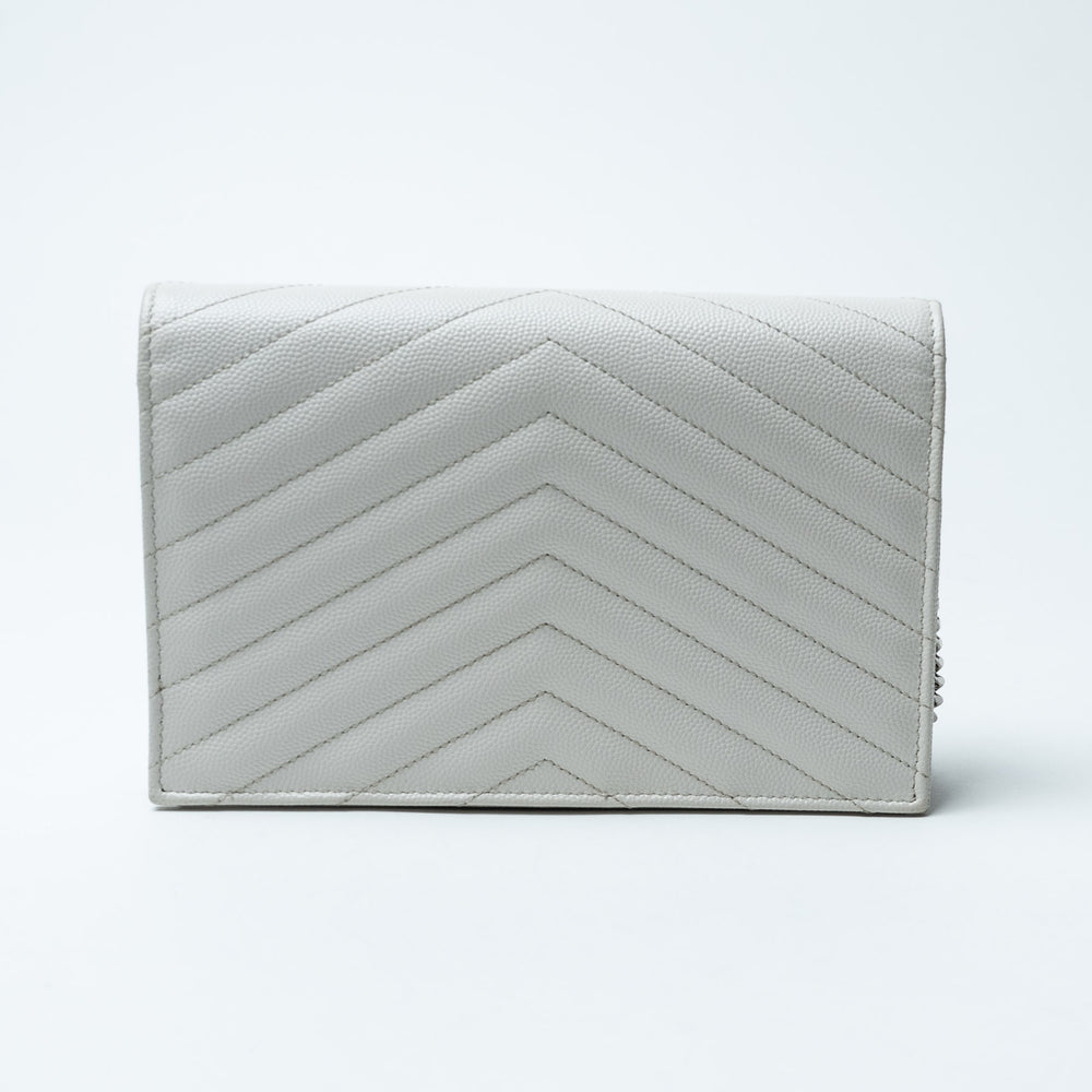 White Chevron Quilted Leather Envelope Wallet on Chain. (view 2)