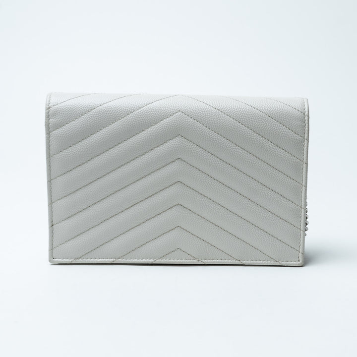 White Chevron Quilted Leather Envelope Wallet on Chain. (view 2)
