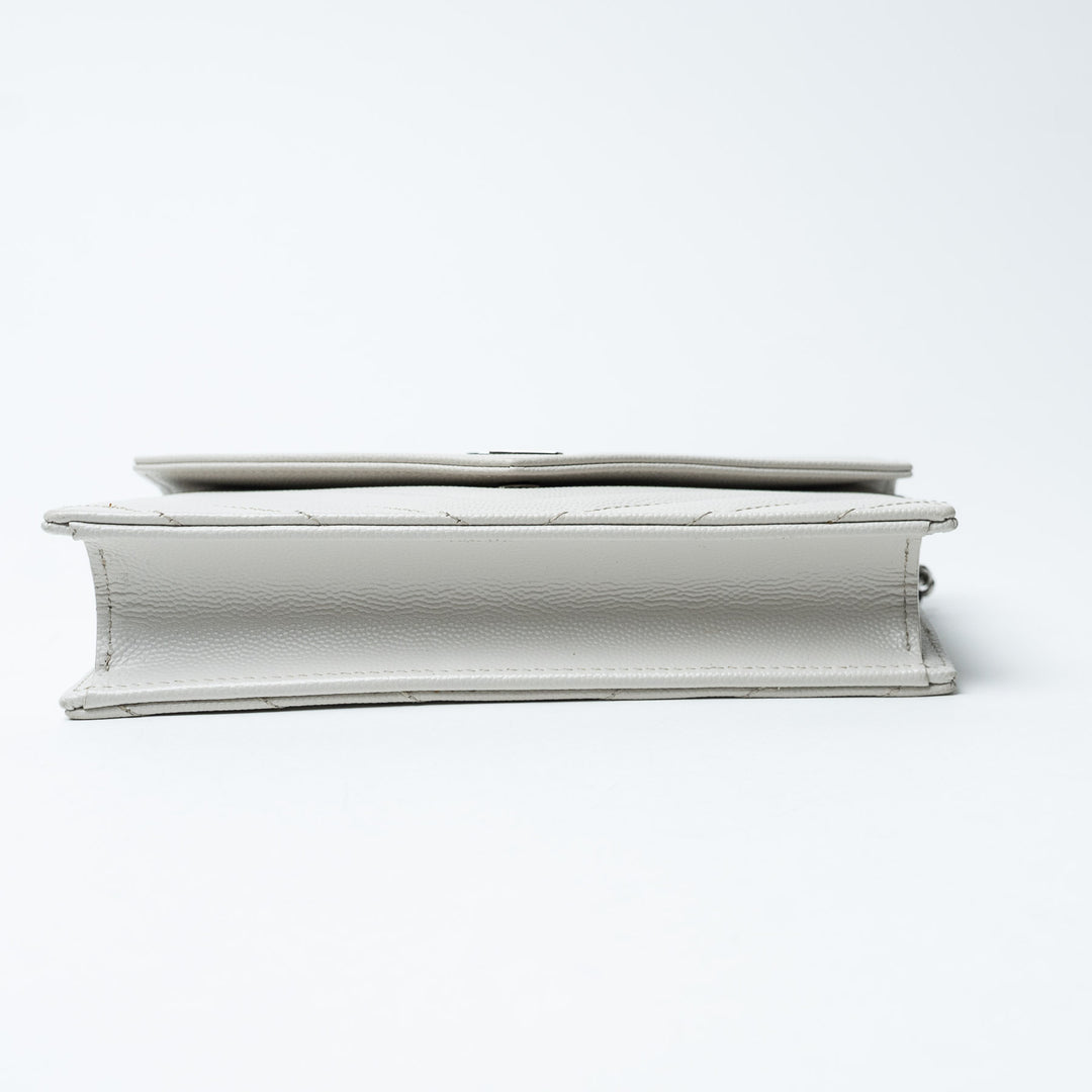 White Chevron Quilted Leather Envelope Wallet on Chain. (view 3)