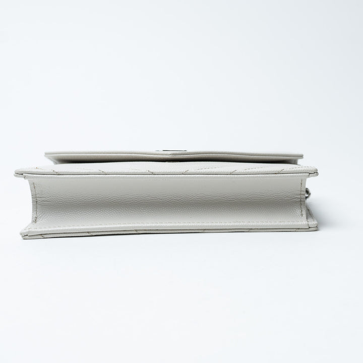 White Chevron Quilted Leather Envelope Wallet on Chain. (view 3)