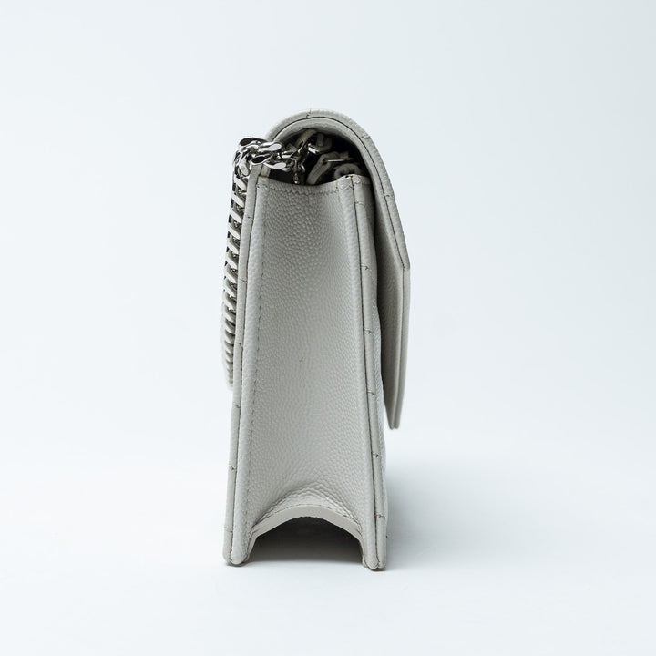 White Chevron Quilted Leather Envelope Wallet on Chain. (view 4)