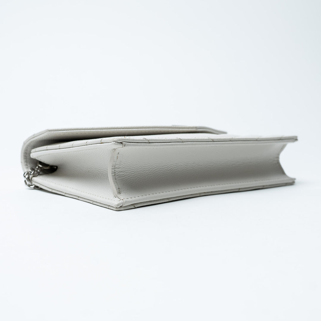 White Chevron Quilted Leather Envelope Wallet on Chain. (view 6)