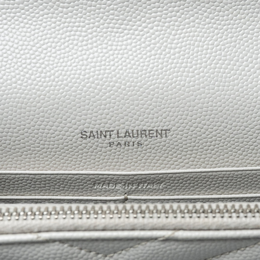 White Chevron Quilted Leather Envelope Wallet on Chain. (view 7)