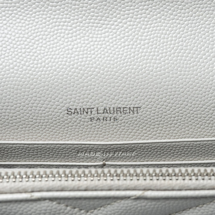 White Chevron Quilted Leather Envelope Wallet on Chain. (view 7)