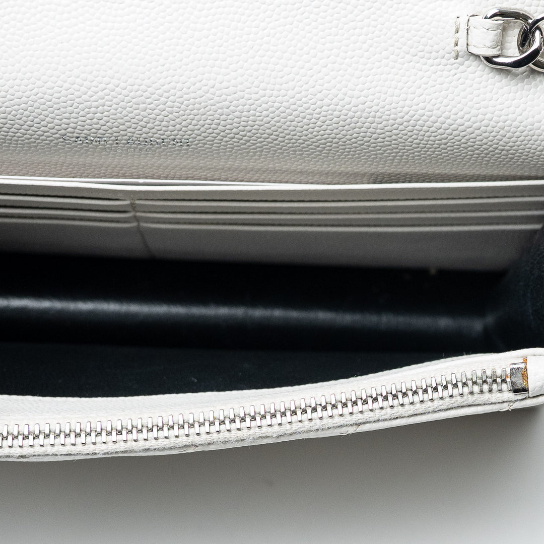White Chevron Quilted Leather Envelope Wallet on Chain. (view 8)