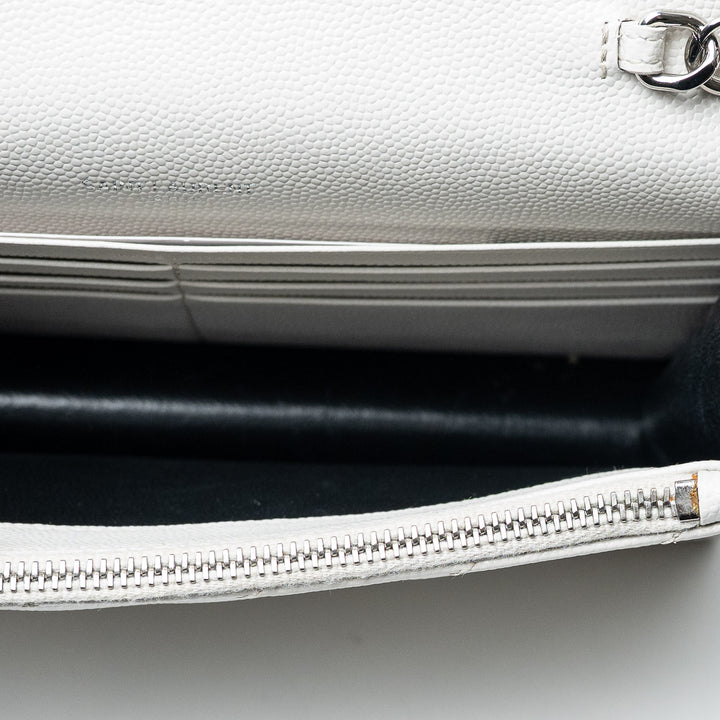 White Chevron Quilted Leather Envelope Wallet on Chain. (view 8)