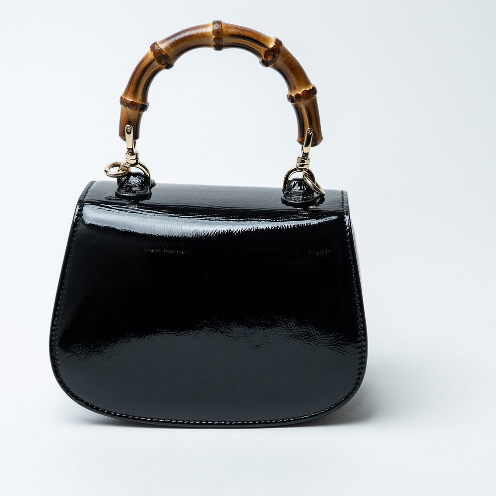 Black Patent Leather Bamboo 1947 Top Handle Bag. (view 2)
