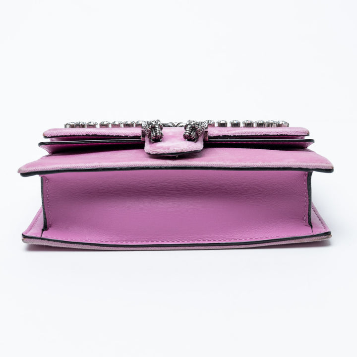 Pink Velvet Small Dionysus Chain Shoulder Bag. (view 4)