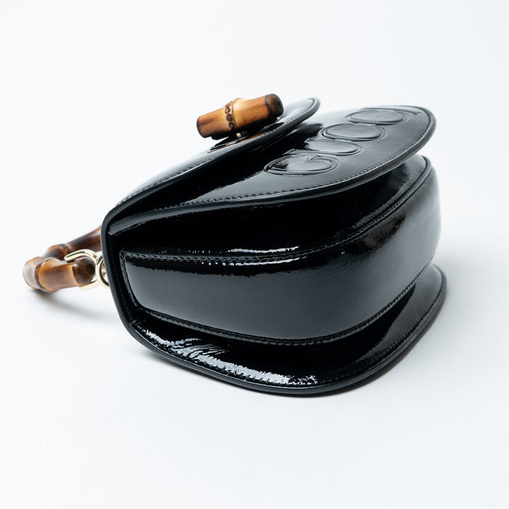 Black Patent Leather Bamboo 1947 Top Handle Bag. (view 5)