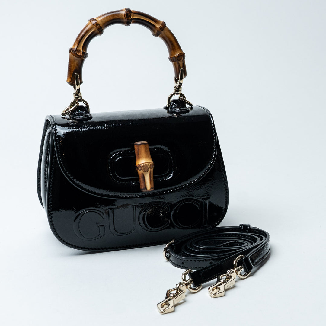 Black Patent Leather Bamboo 1947 Top Handle Bag. (view 6)