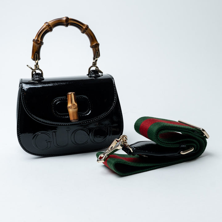 Black Patent Leather Bamboo 1947 Top Handle Bag. (view 7)