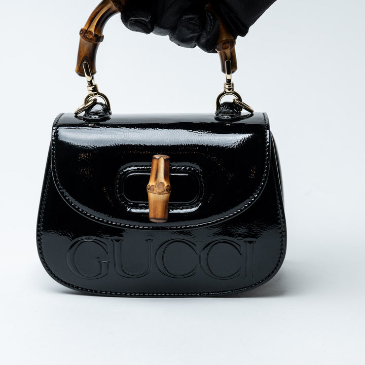 Black Patent Leather Bamboo 1947 Top Handle Bag. (view 10)