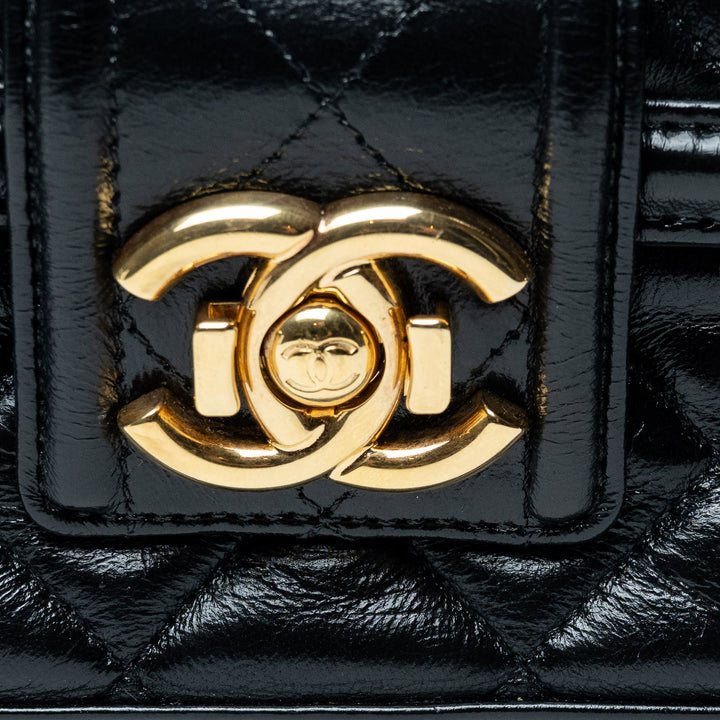 Black Quilted Lambskin Leather Single Flap Bag. (view 2)