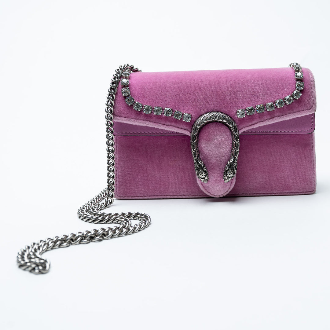 Pink Velvet Small Dionysus Chain Shoulder Bag. (view 5)