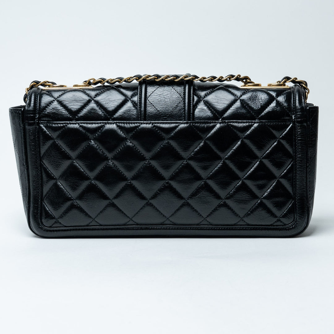 Black Quilted Lambskin Leather Single Flap Bag. (view 3)
