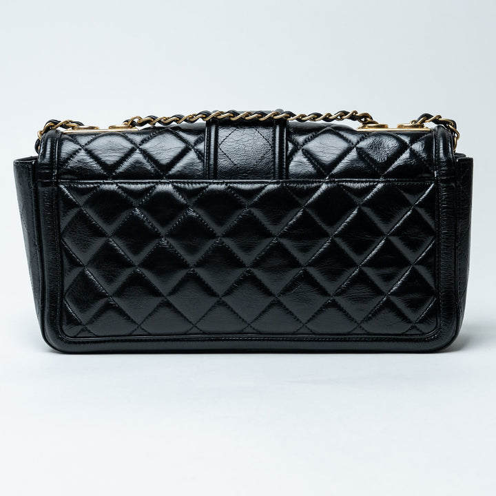 Black Quilted Lambskin Leather Single Flap Bag. (view 3)