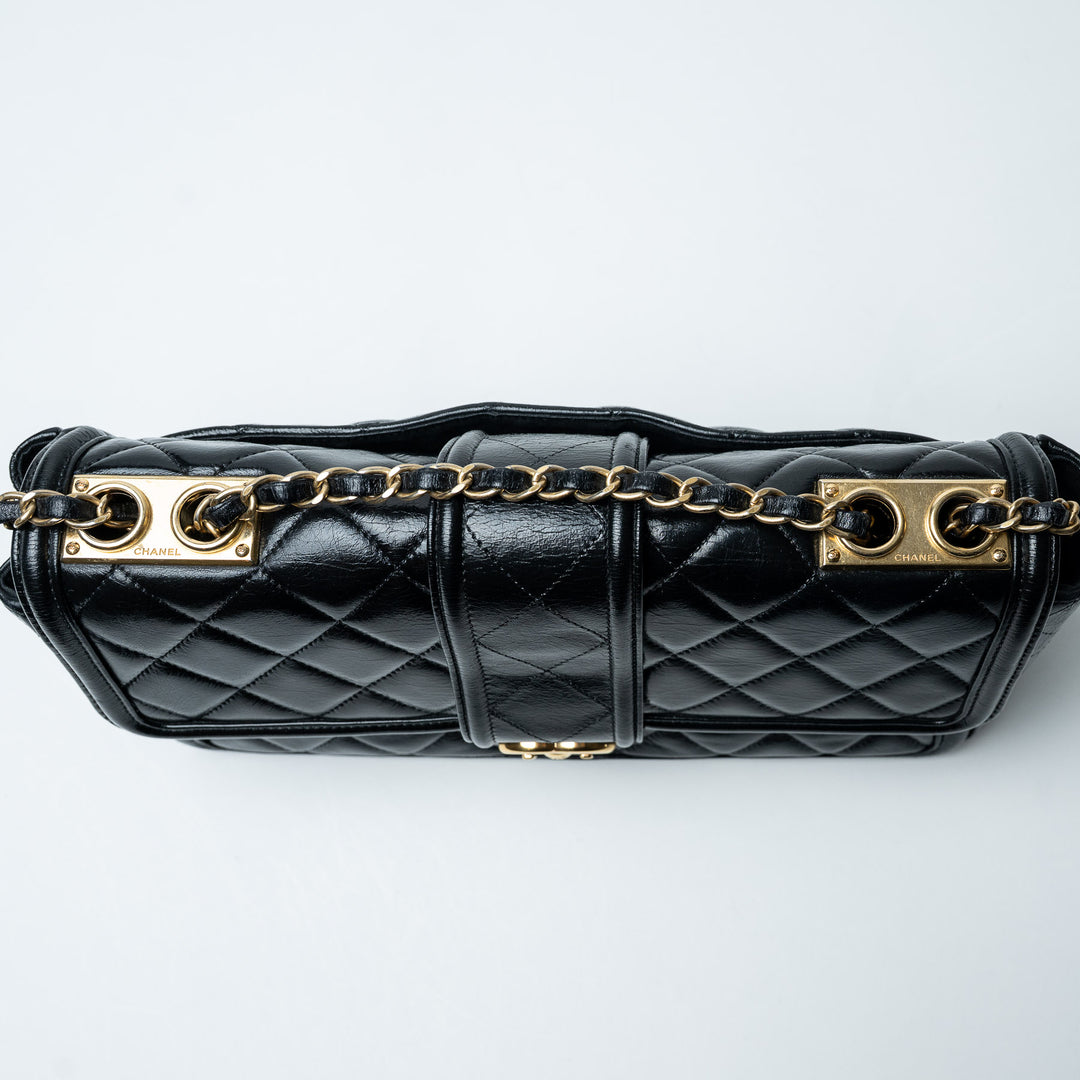 Black Quilted Lambskin Leather Single Flap Bag. (view 4)