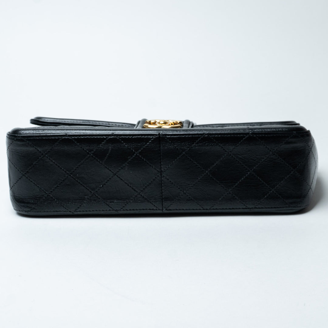 Black Quilted Lambskin Leather Single Flap Bag. (view 5)