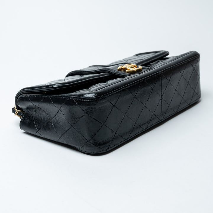 Black Quilted Lambskin Leather Single Flap Bag. (view 6)