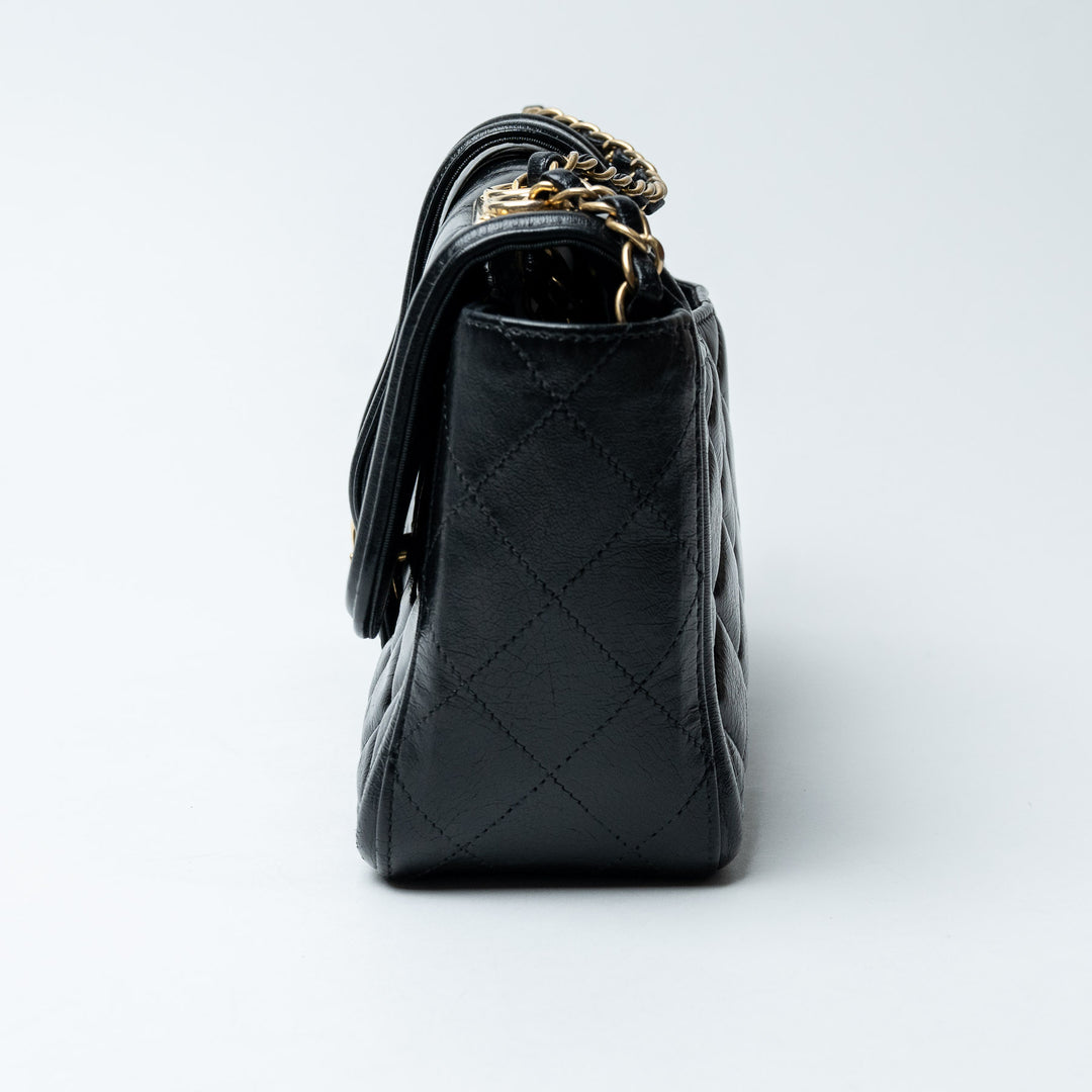 Black Quilted Lambskin Leather Single Flap Bag. (view 7)